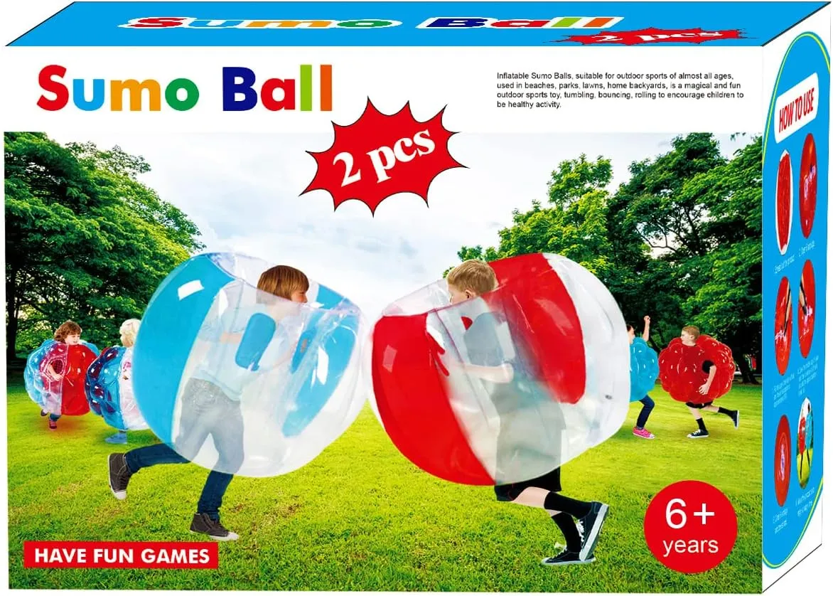 ZHUYNXIR 2 PC Sumo Ball for Kids,Inflatable Bumper Bounce Balls for Kids, Kid Sumo Ball, Lawn Game Ball for Kid Outdoor Team Gaming Play for 3  Ages (36 inch,Blue red)