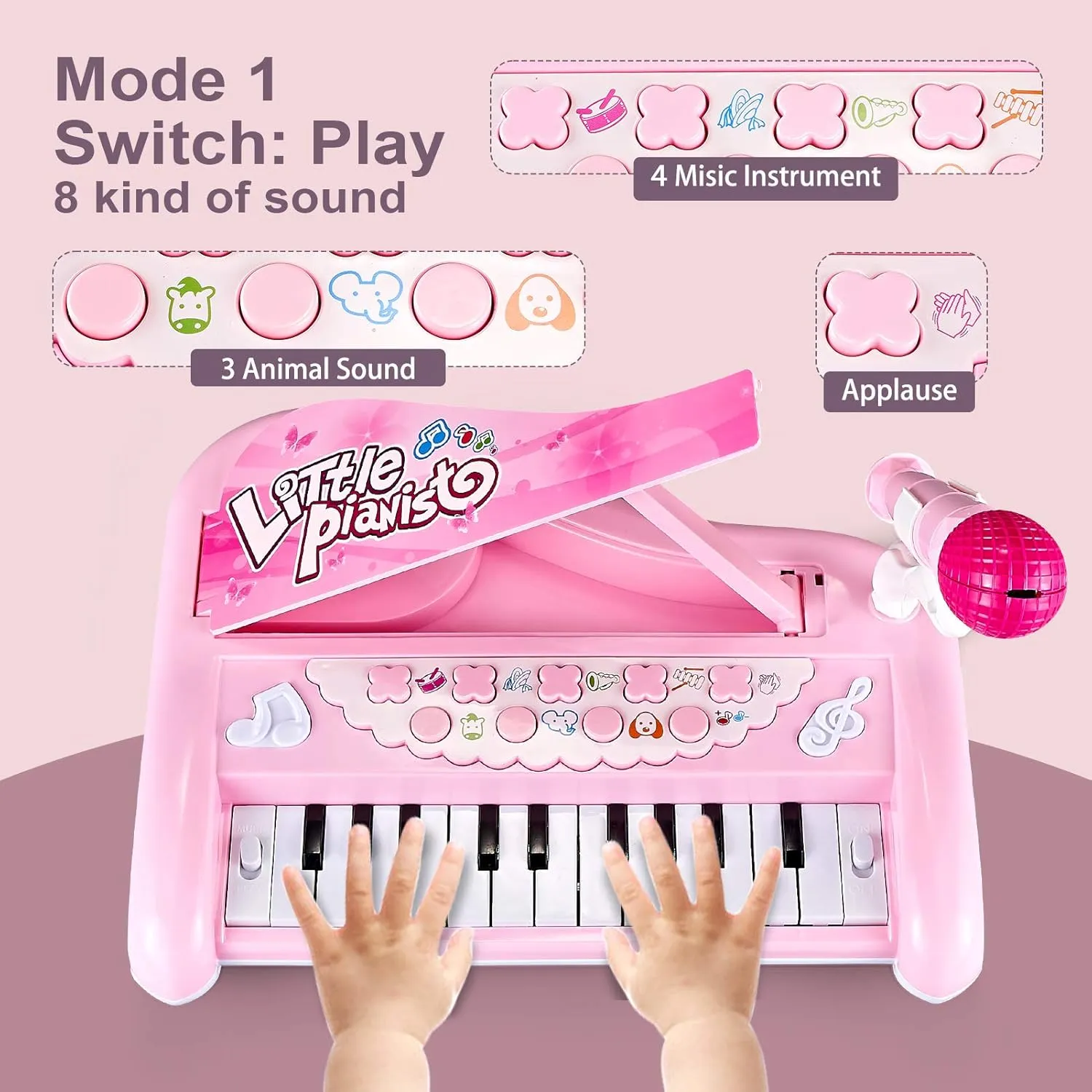 ZMZS First Birthday Toddler Piano Toys for 1 Year Old Girls, Baby Musical Keyboard 22 Keys Kids Age 1 2 3 Play Instrument with Microphone