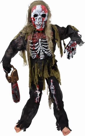 Zombie Costume Kids, Scary Halloween Skeleton Zombie Costume Set Kids Living Dead Zombie Costume With Chainsaw Toys