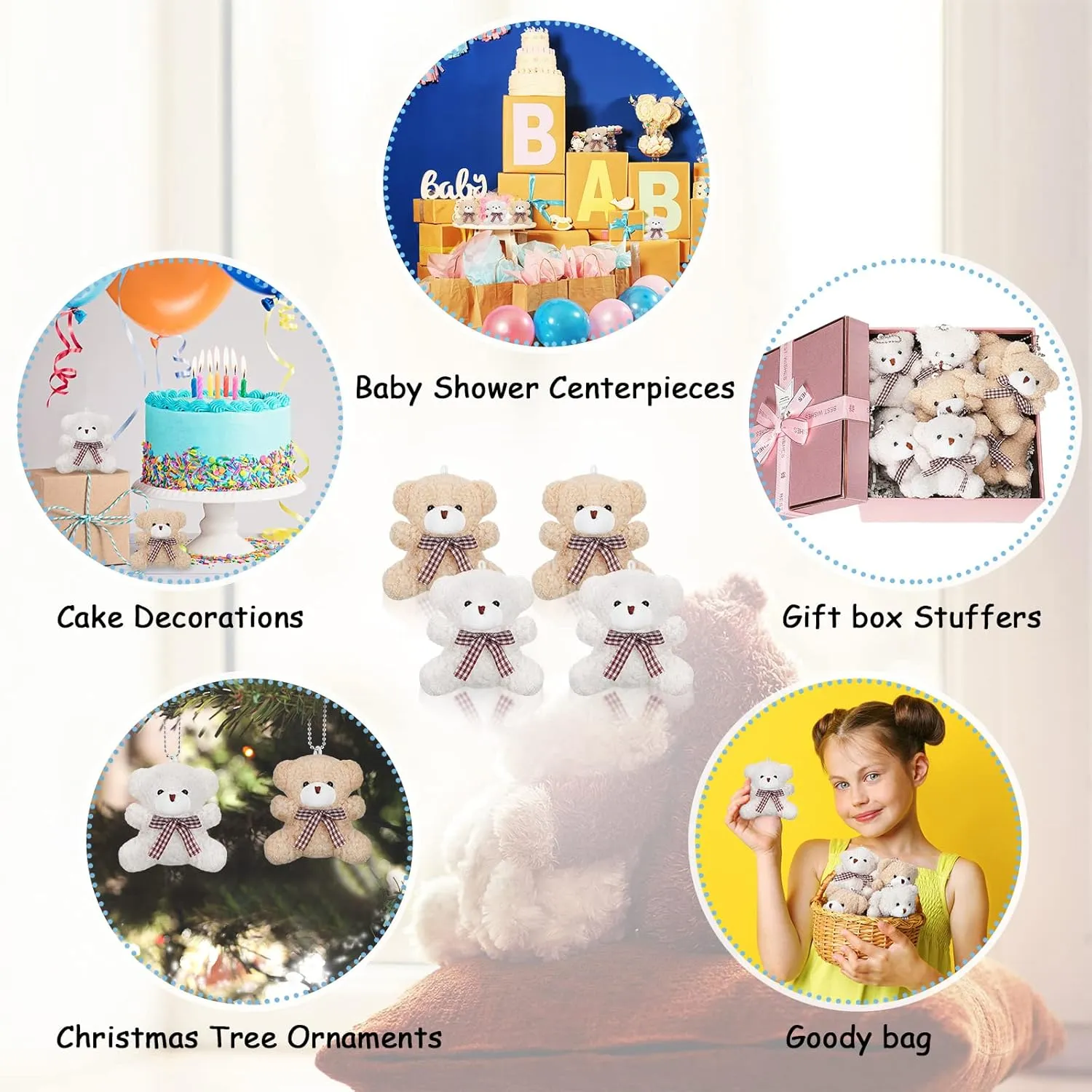 Zomiboo 12 Pcs Easter Bunny Bear Koala 4 Inch Mini Animal Plush Toys Soft Cute Dolls Sleeping and Playing Stuffed Toys Gifts for DIY Baby Shower Party(Bear,Apricot and White)