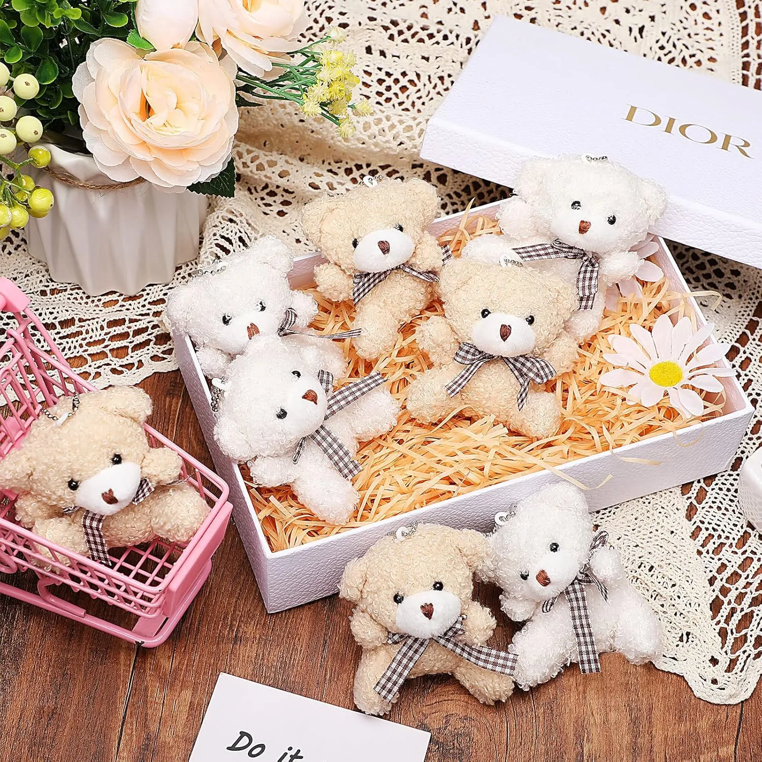 Zomiboo 12 Pcs Easter Bunny Bear Koala 4 Inch Mini Animal Plush Toys Soft Cute Dolls Sleeping and Playing Stuffed Toys Gifts for DIY Baby Shower Party(Bear,Apricot and White)